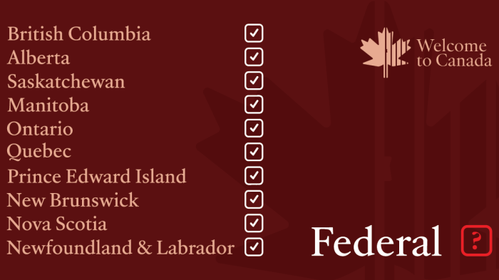 This is a list with checkmarks next to the names of Canada's ten provinces to show their ending of immigration detention in jails. There is a question mark next to the word "Federal."
